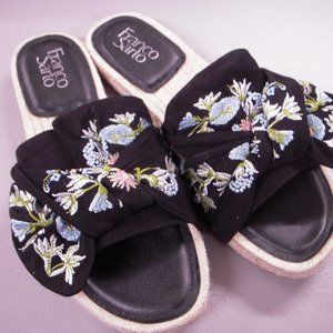 Franco Sarto Pandora Knotted Vamp Espadrille Slides Women's Sandals Black - 8